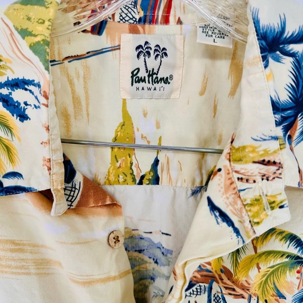 Pau Hana Men's Hawaiian Button Up Short Sleeve Shirt Palm Tree Size L - Picture 2 of 3